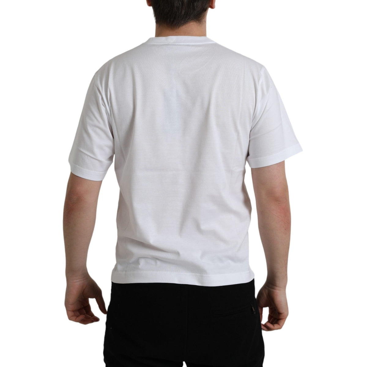 Dolce & Gabbana White Logo Patch Cotton Crew Neck T-shirt