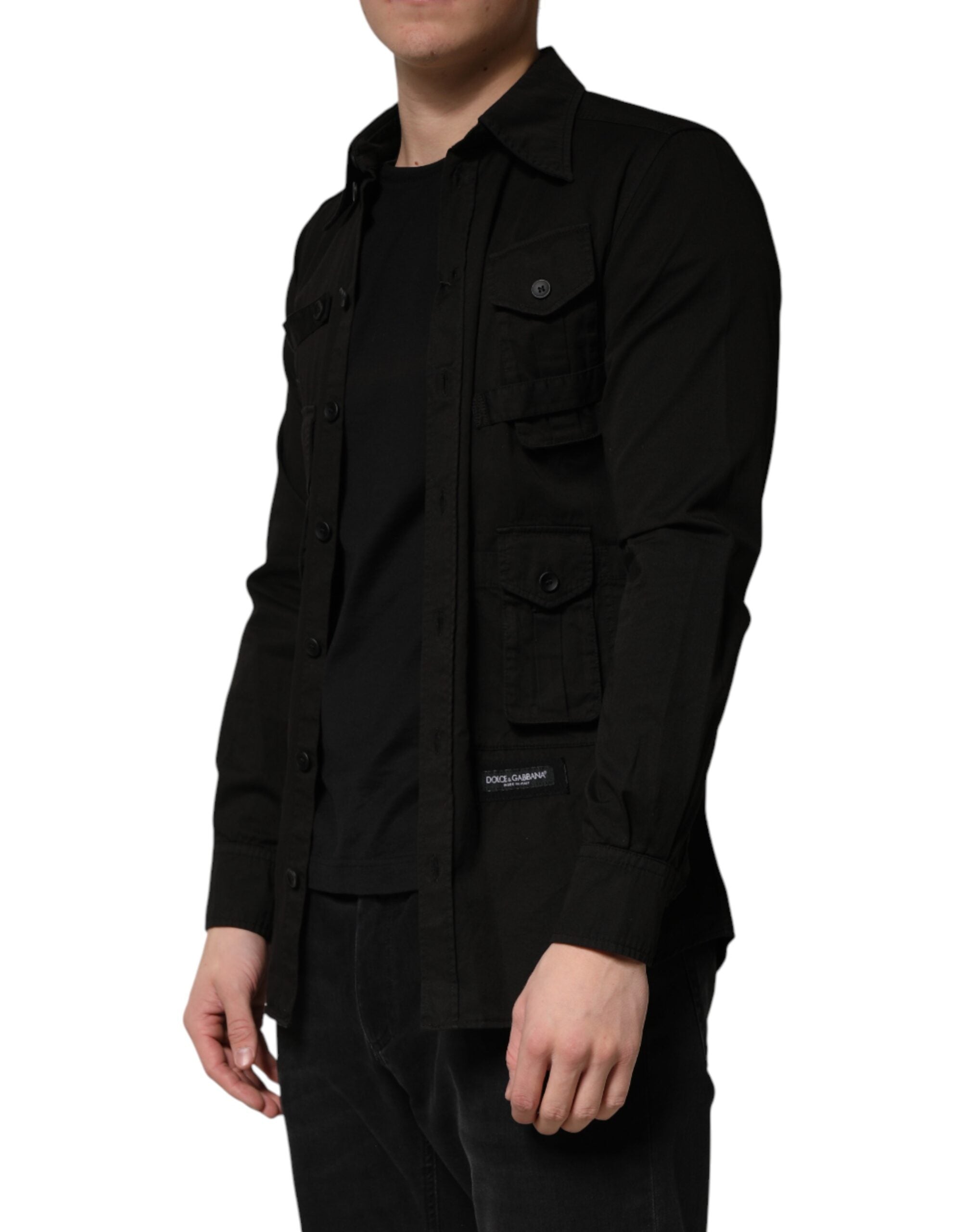 Dolce & Gabbana Black Cotton Collared Men Button Down Shirt