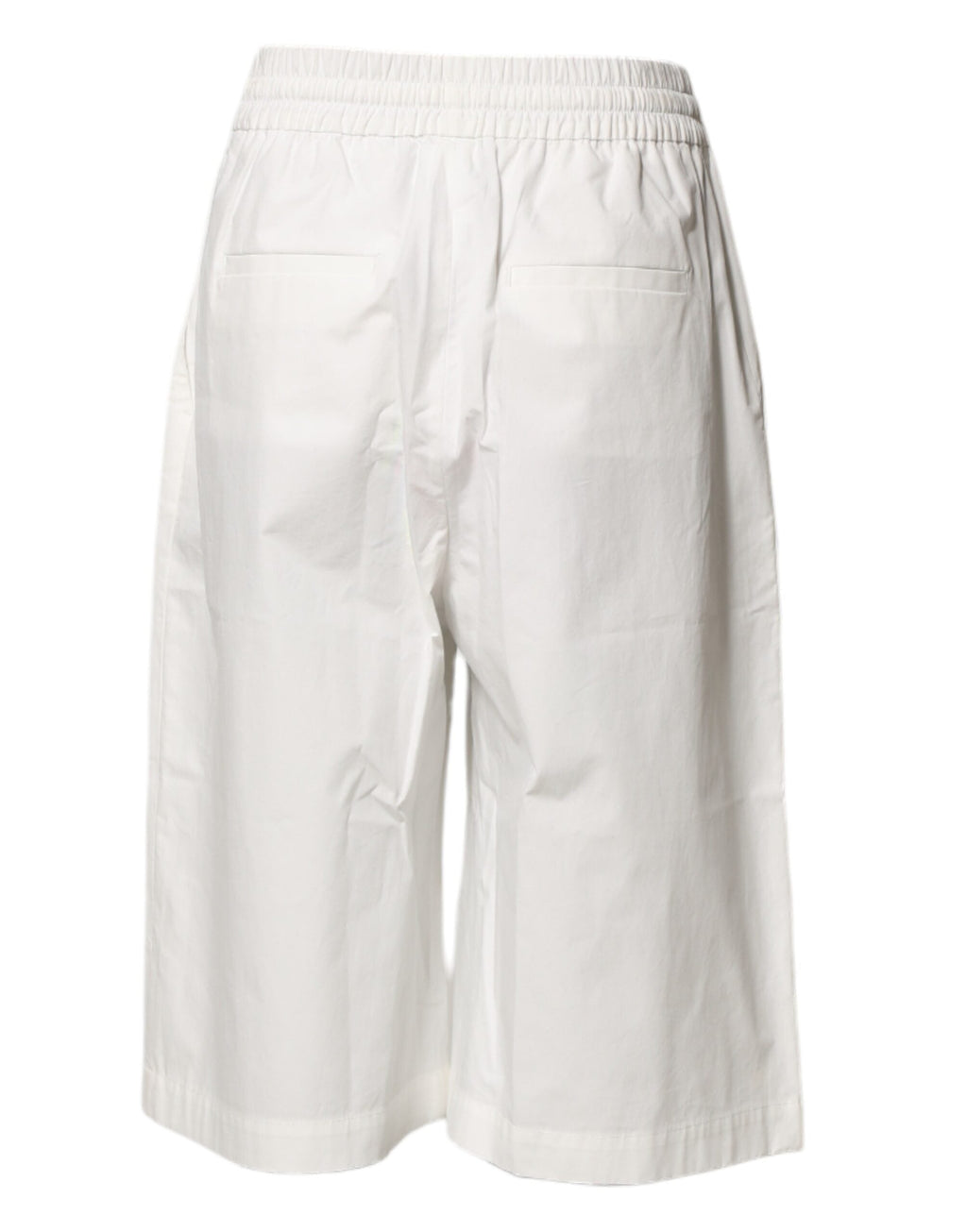 MSGM White Cotton High Waist Wide Leg Straight Bermuda Shorts