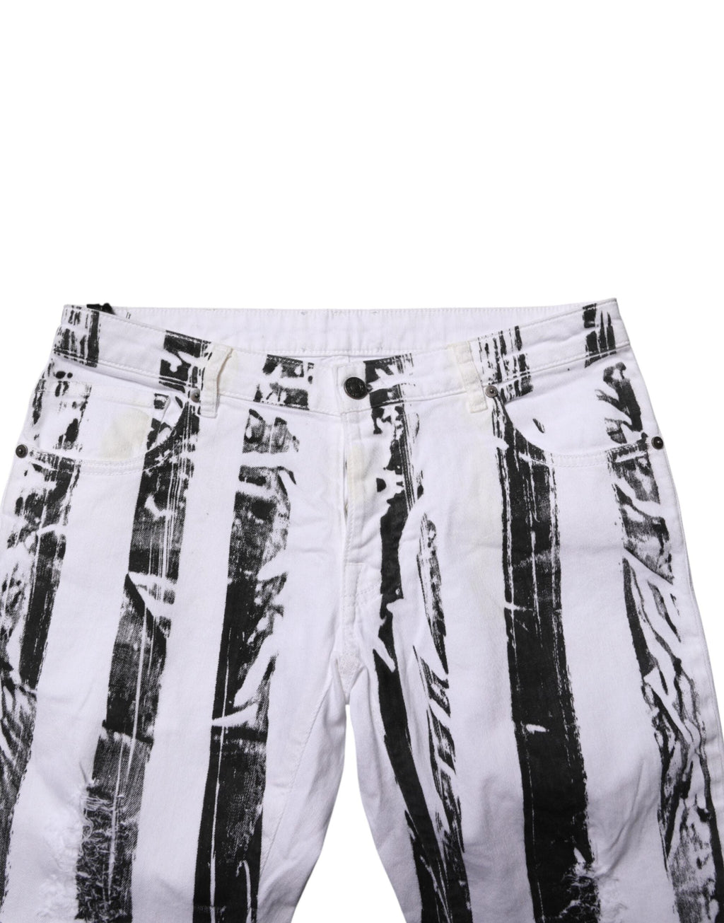 Gaelle Paris Black White Stripes Mid Waist Cropped Capri Jeans