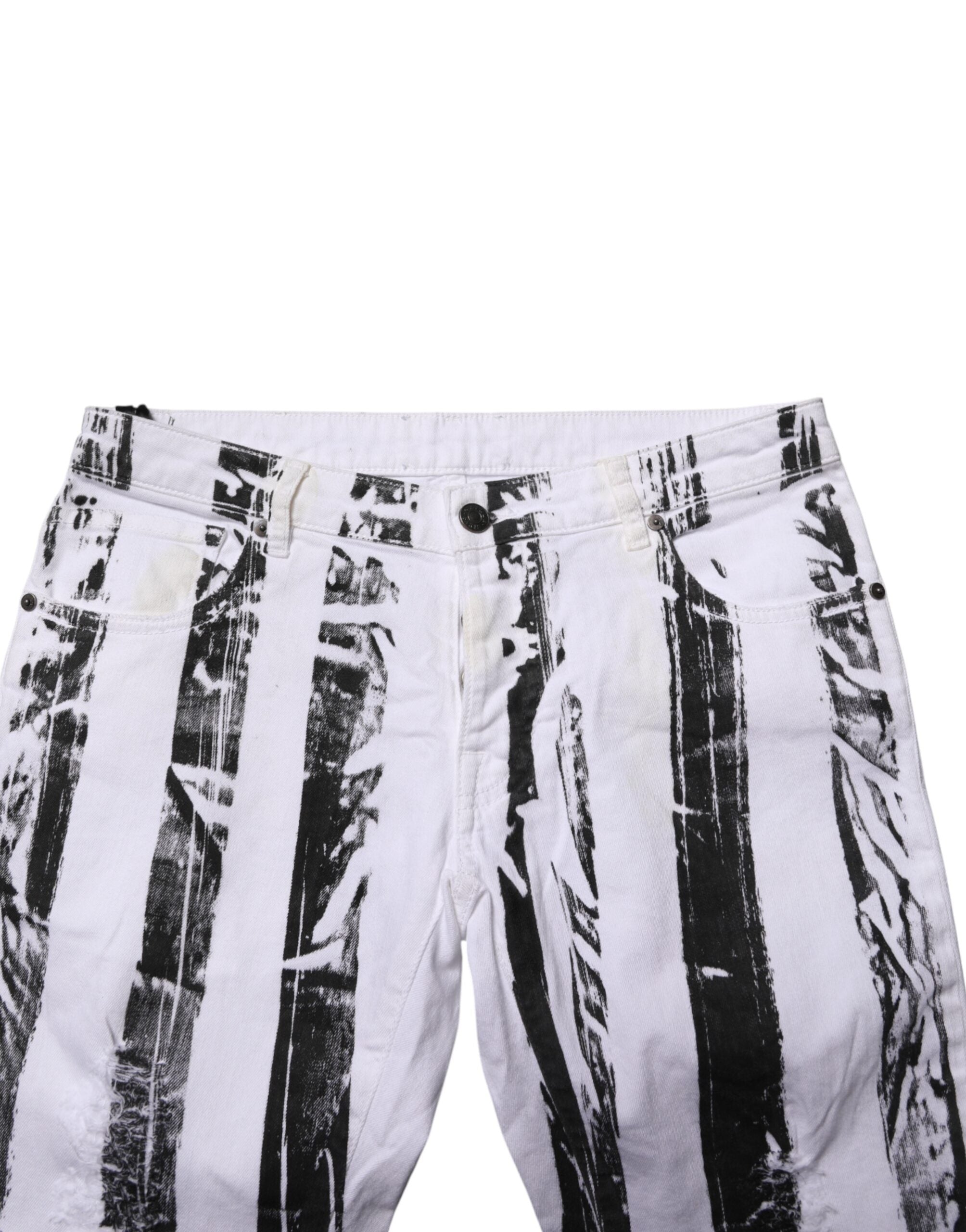 Gaelle Paris Black White Stripes Mid Waist Cropped Capri Jeans