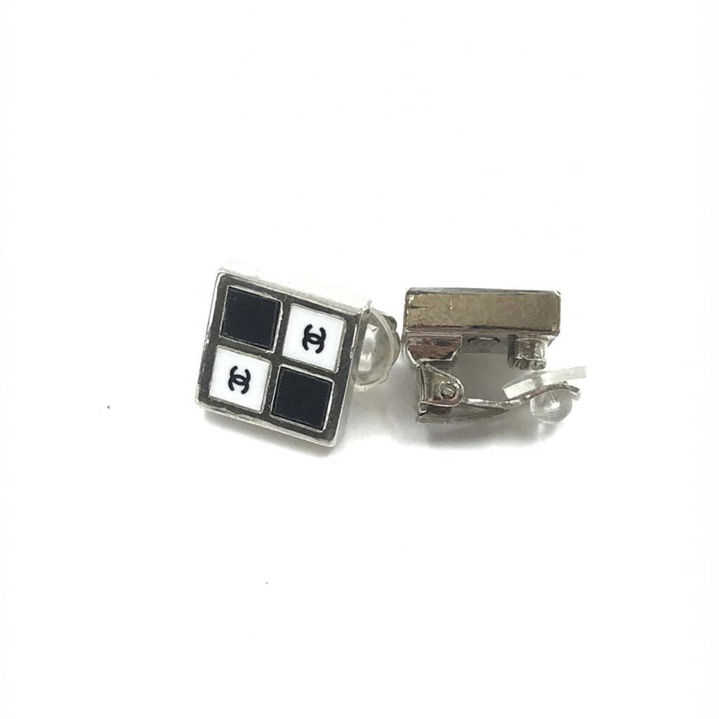 Chanel Coco Mark Earrings Black/White/Silver