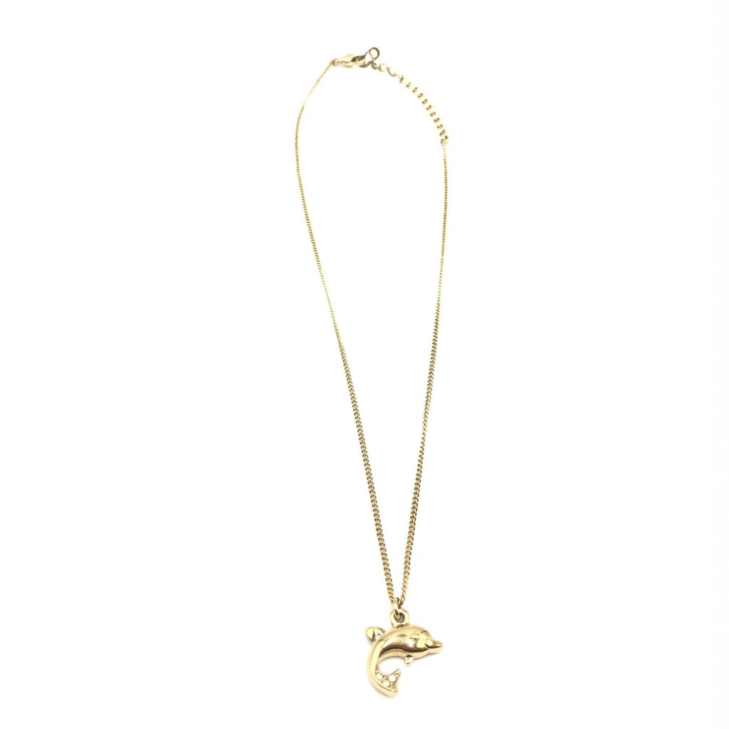 Christian Dior Dolphin Motif Rhinestone Gold Plated Necklace