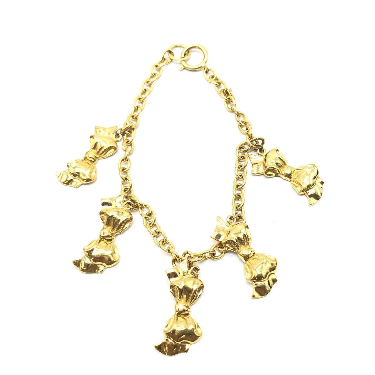 Chanel Gold Plated Chain Necklace With Bow Charms