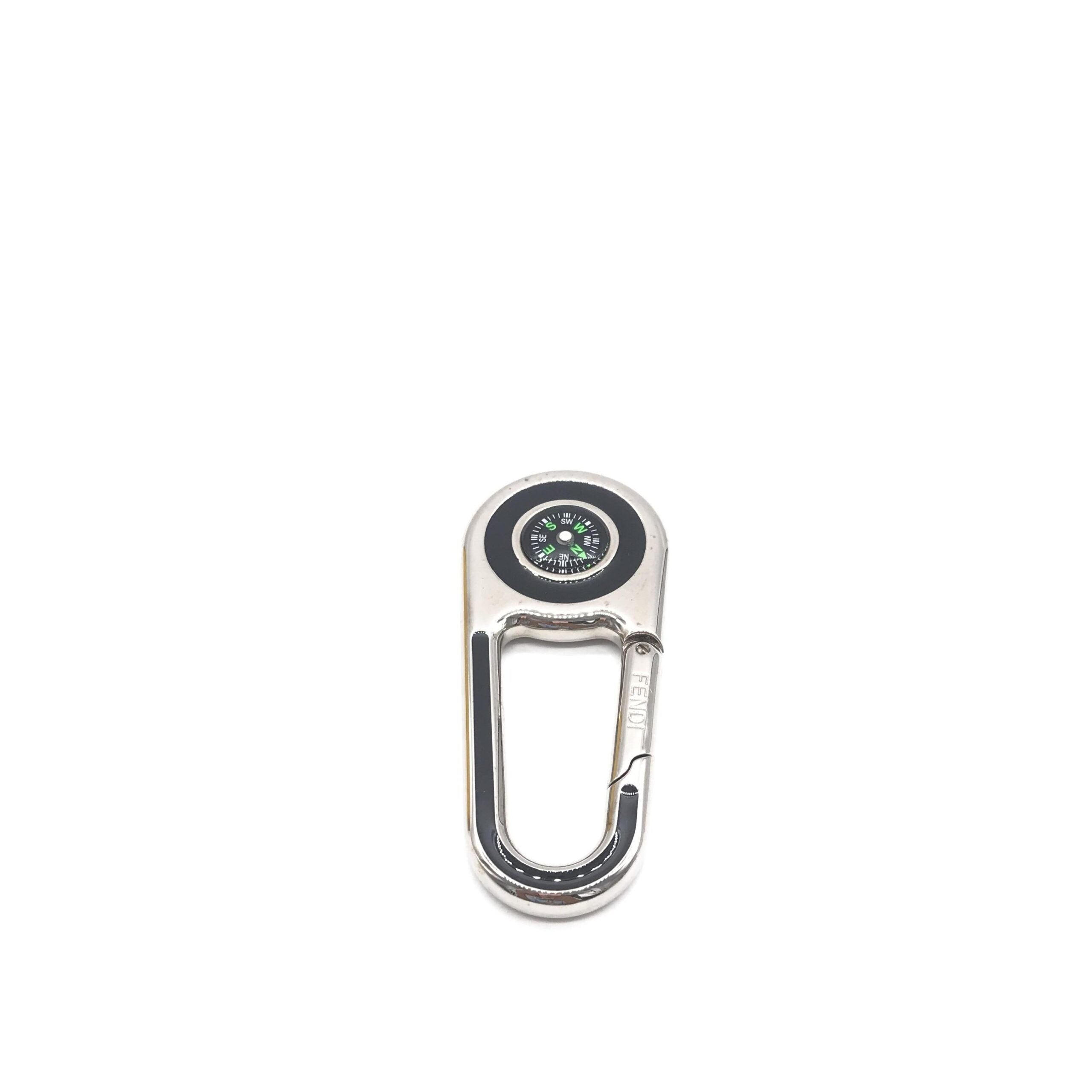 Fendi Silver Metal Compass Charm Keychain