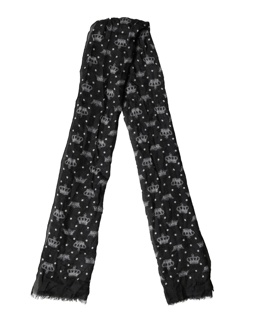 Dolce & Gabbana Black Wool Crown Print Fringe Neck Wrap 180cm x 65cm Scarf