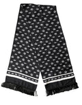 Dolce & Gabbana Black Silk Crown Fringe Neck Wrap 173cm x 32.5cm Scarf