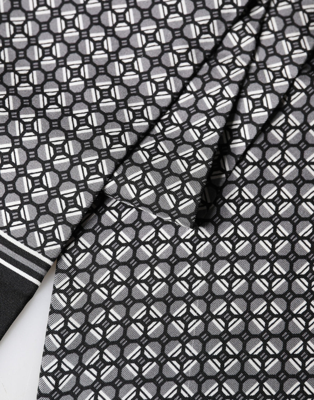 Dolce & Gabbana Black Silk Geometric Fringed Foulard 140cm x 15cm Scarf