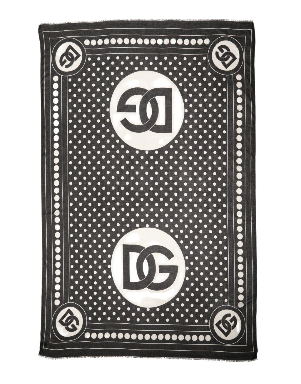 Dolce & Gabbana Black White Polka Dot Logo Stole Wrap 188cm x 116cm Scarf