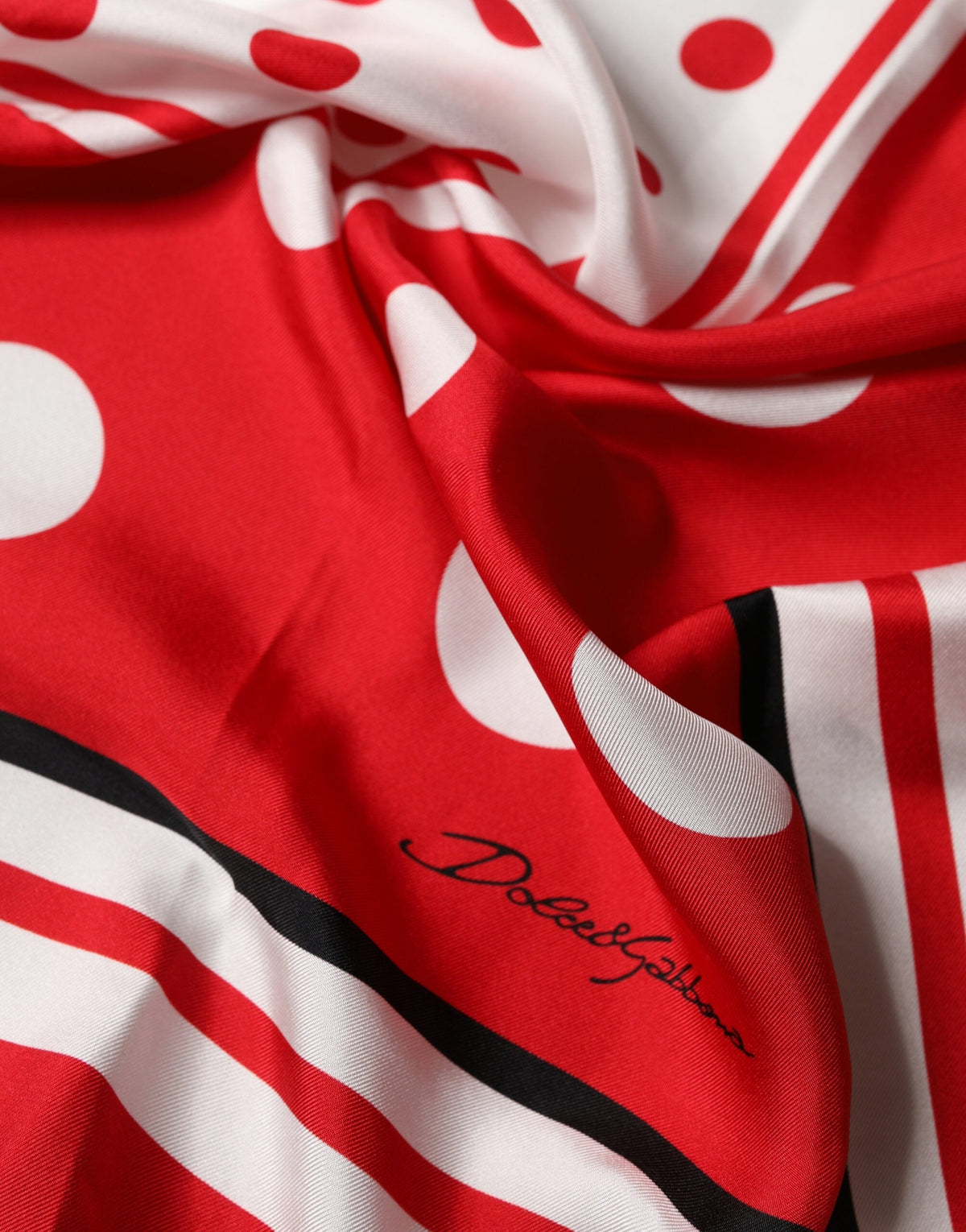 Dolce & Gabbana Red White Polka Dot Square Foulard 90cm x 88cm Scarf
