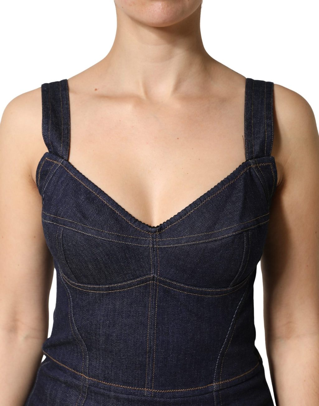 Dolce & Gabbana Dark Blue Cotton Denim Sheath Midi Dress