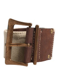 Ermanno Scervino Beige Brown Leather Canvas Metal Buckle Belt