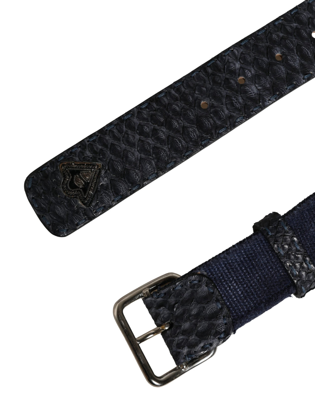 Ermanno Scervino Dark Blue Canvas Silver Metal Buckle Belt