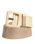 Prada Beige Leather Logo Wide Waist Women Square Buckle Belt