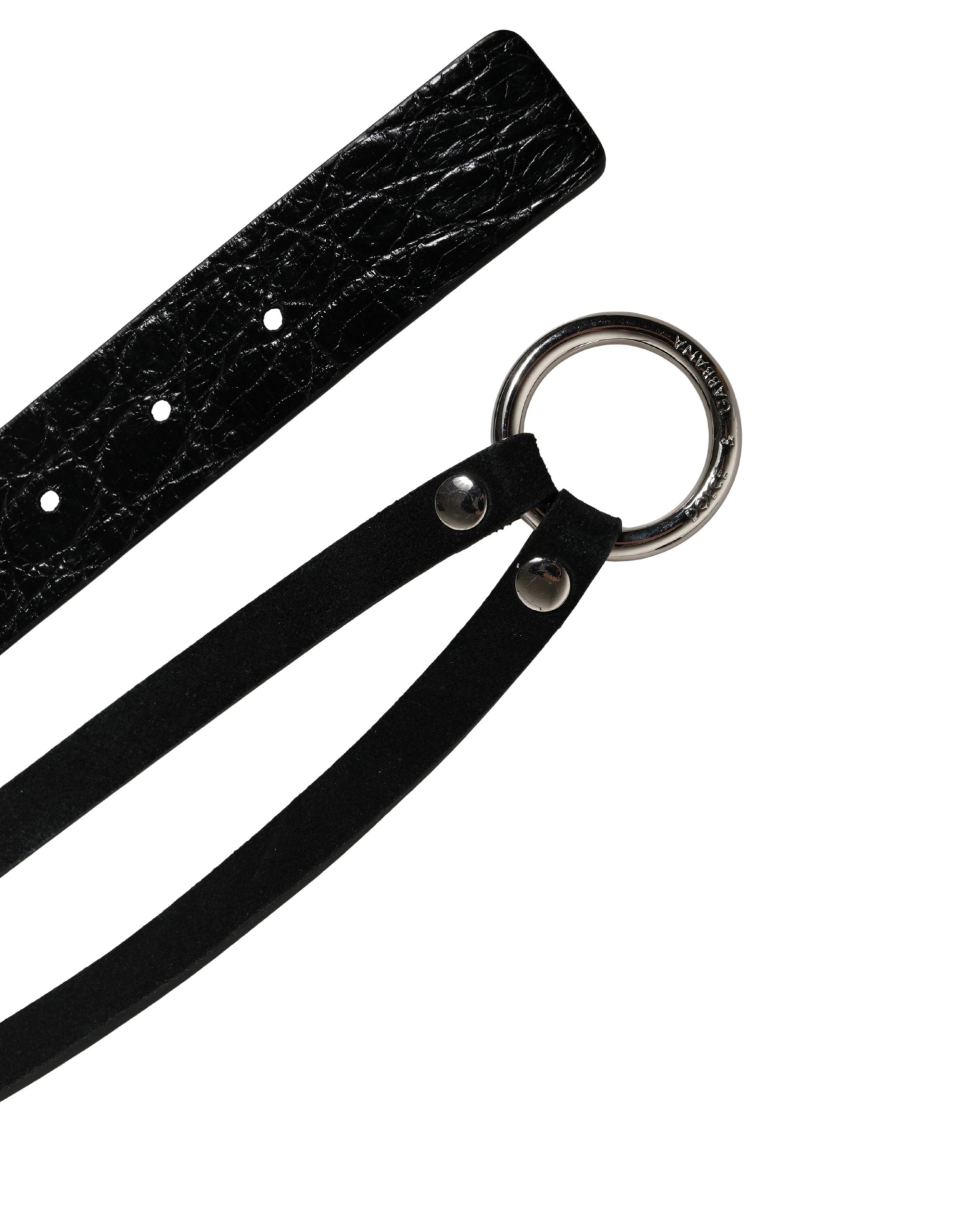 Dolce & Gabbana Black Exotic Leather Silver Metal Buckle Belt