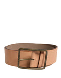 Patrizia Pepe Beige Genuine Leather Wide Waist Metal Buckle Belt