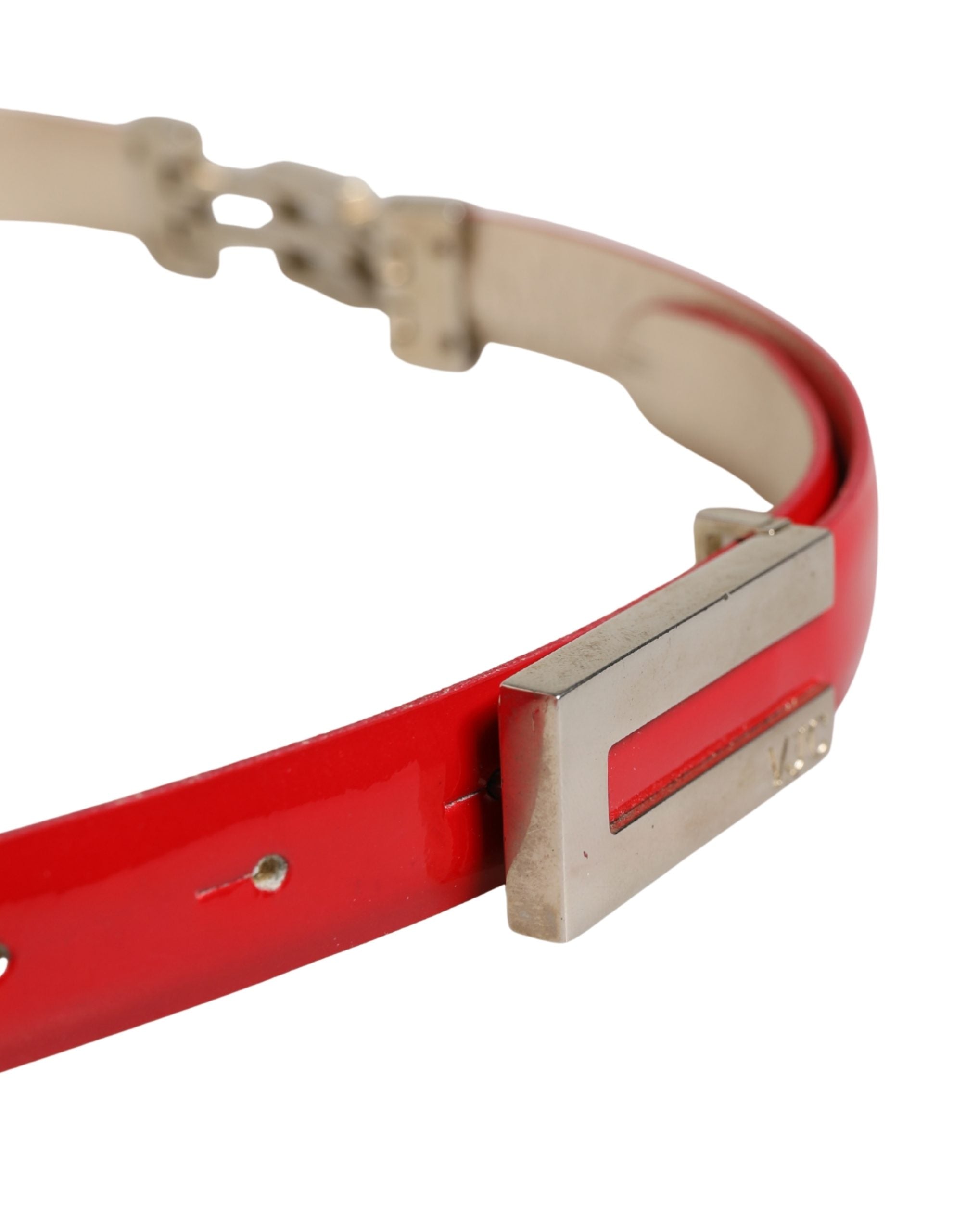 Versace Jeans Couture Red Glossy Leather Metal Buckle Belt