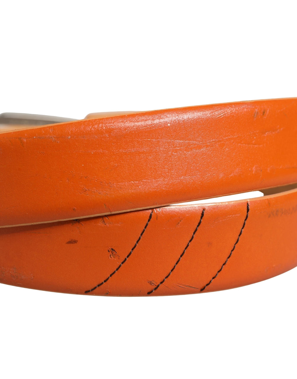 Etro Orange Genuine Leather Silver Metal Buckle Waist Belt