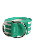 Red Valentino White Green Stripes Canvas Silver Metal Buckle Belt