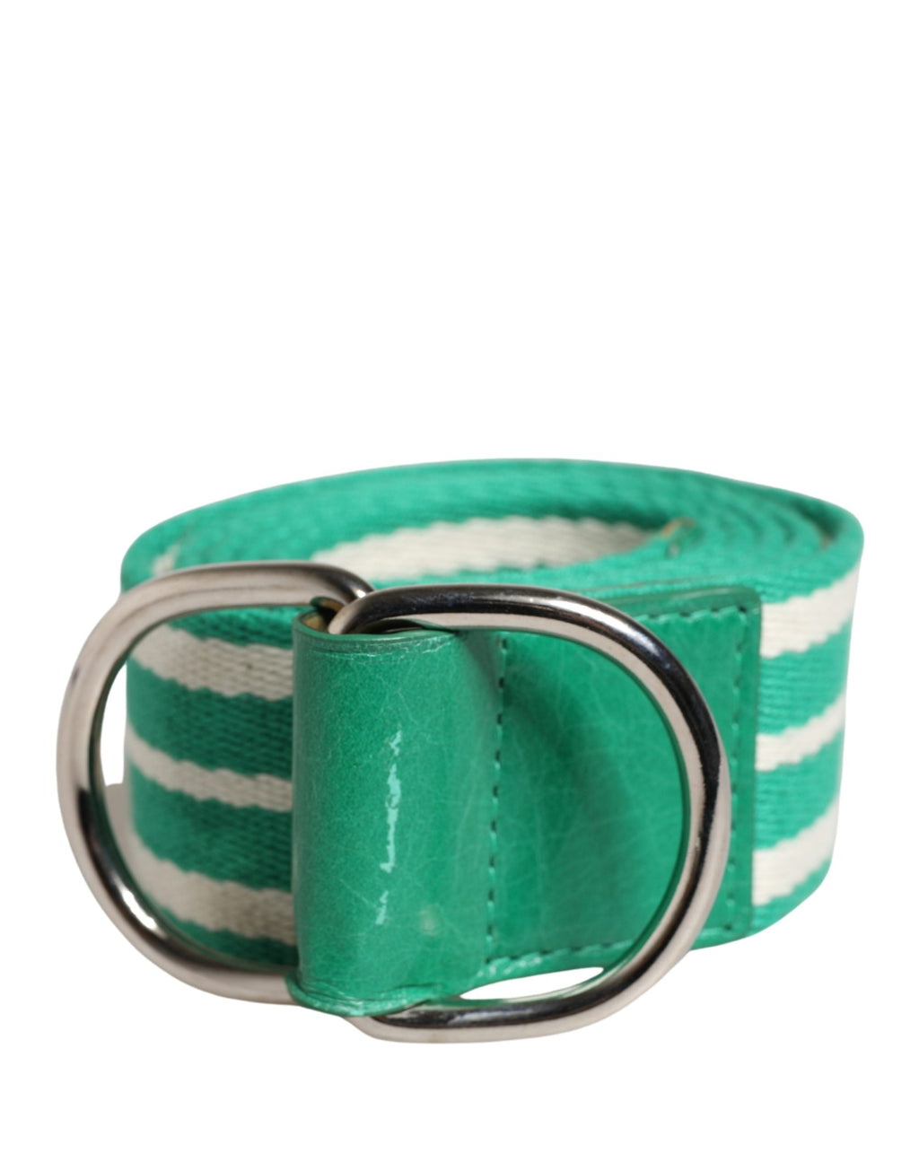 Red Valentino White Green Stripes Canvas Silver Metal Buckle Belt