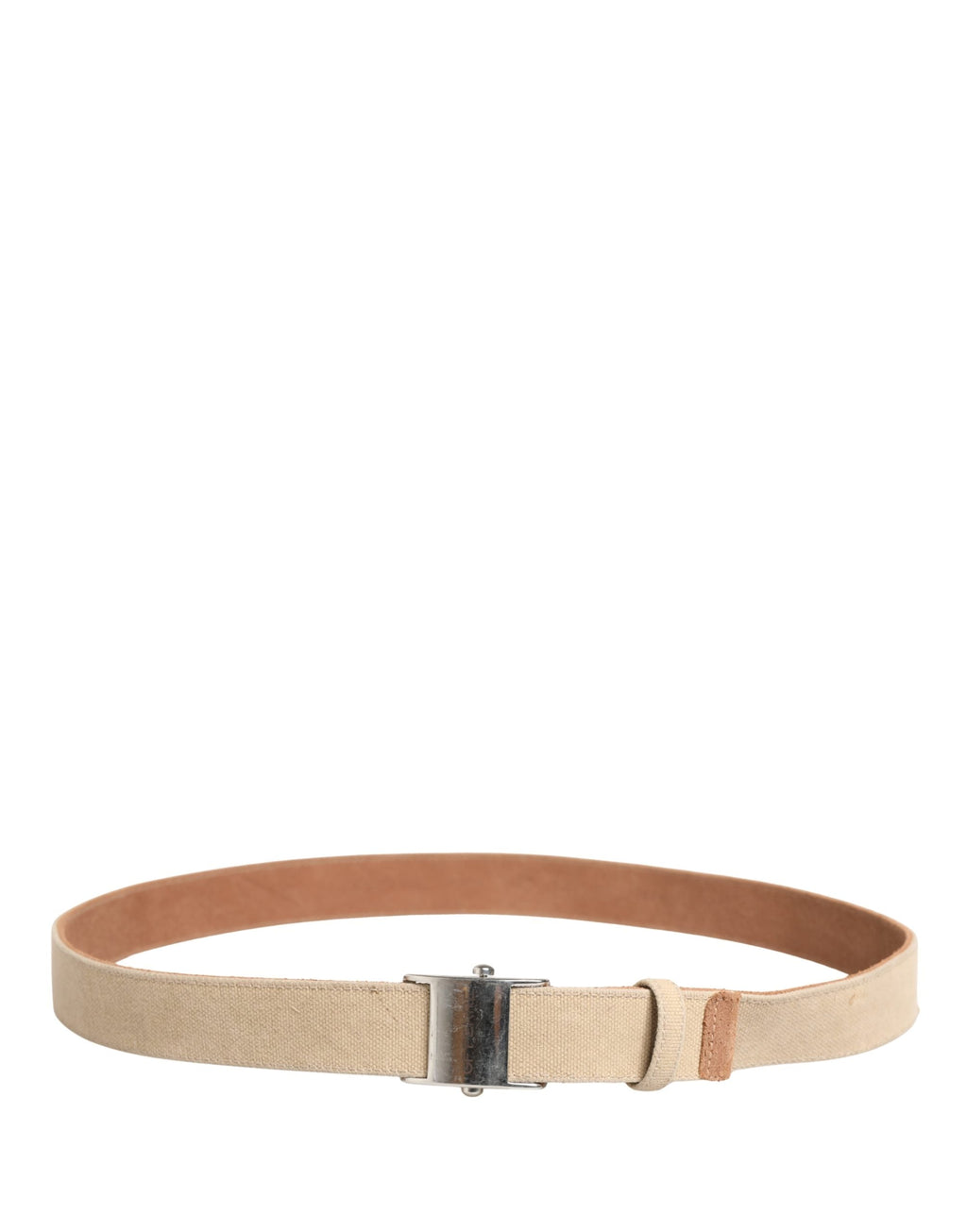 GF Ferre Men Beige Canvas Silver Metal Buckle Cintura Belt