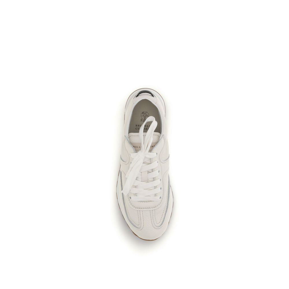 Brunello Cucinelli White Calf Leather Bos Taurus Low Top Sneakers