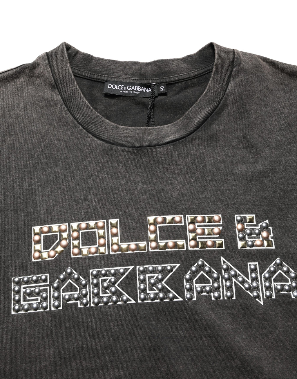 Dolce & Gabbana Gray Logo Embellished Men Crew Neck T-shirt