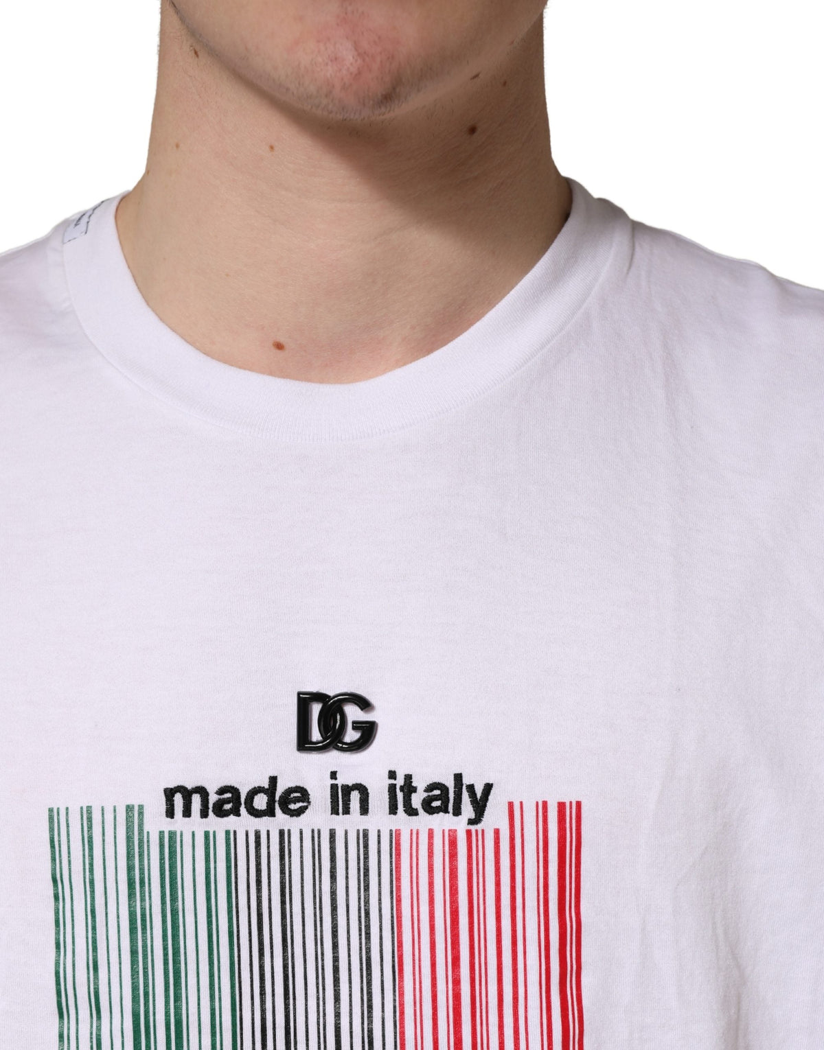 Dolce & Gabbana White Barcode Cotton Crew Neck Men T-shirt