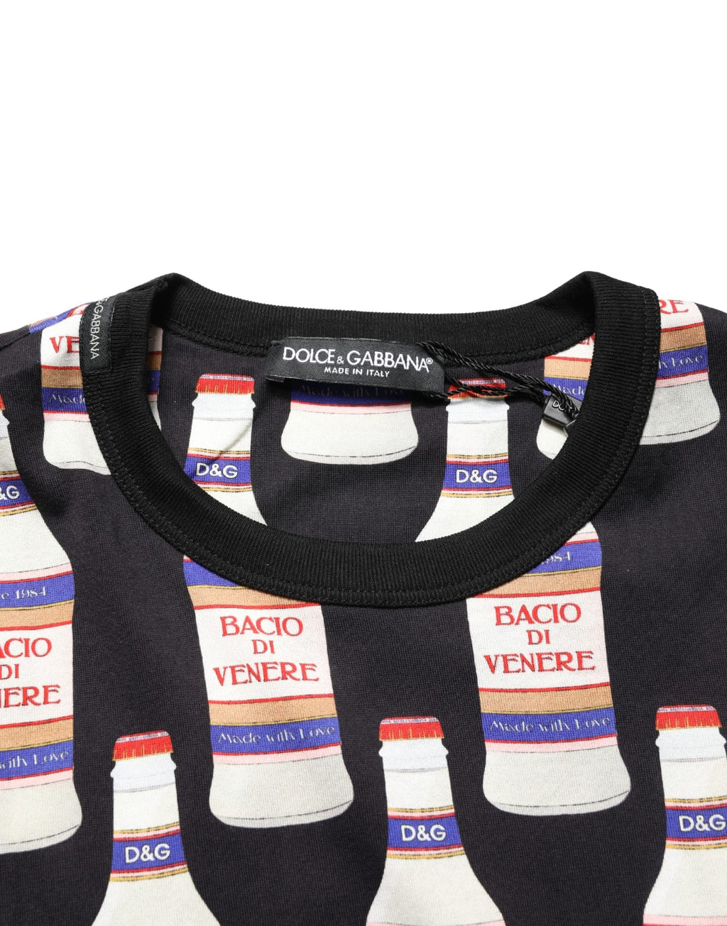 Dolce & Gabbana Black Bottle Print Cotton Crew Neck  T-shirt
