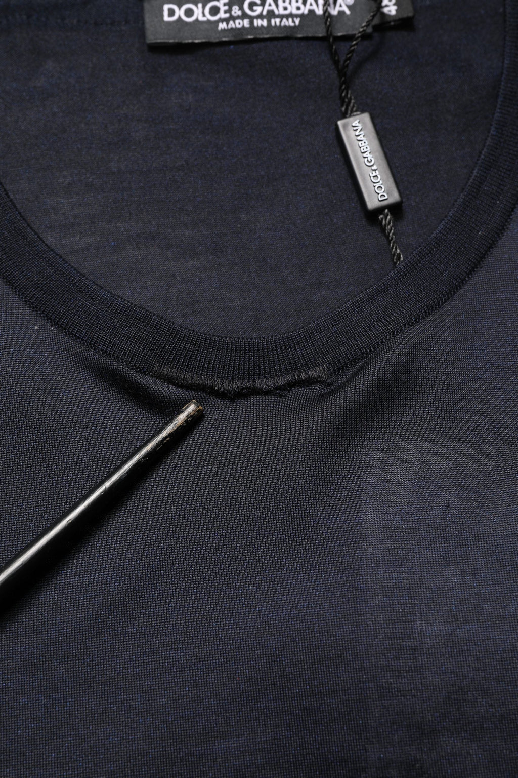 Dolce & Gabbana Dark Blue DG Logo Silk Men Crew Neck T-shirt