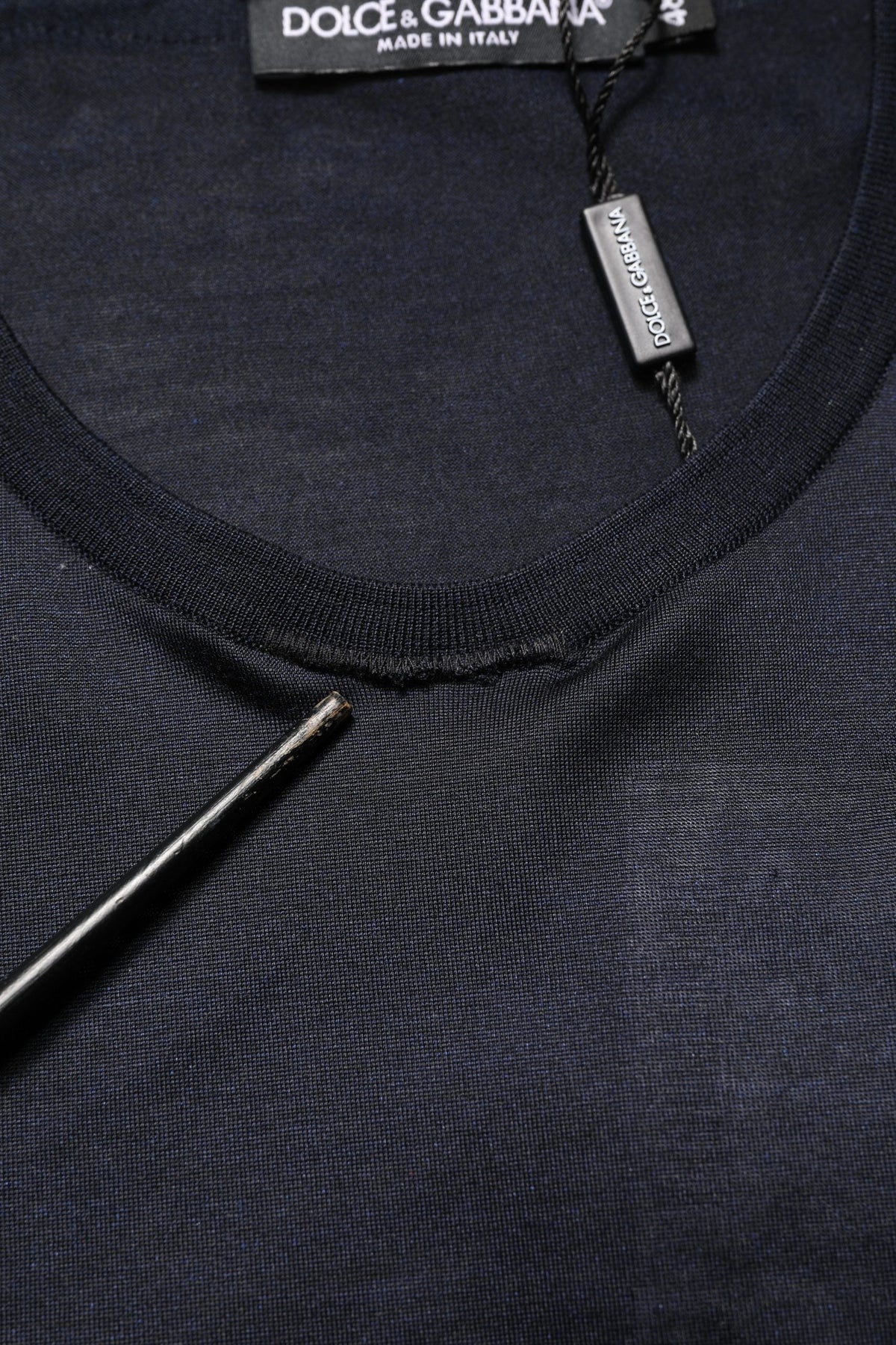 Dolce & Gabbana Dark Blue DG Logo Silk Men Crew Neck T-shirt