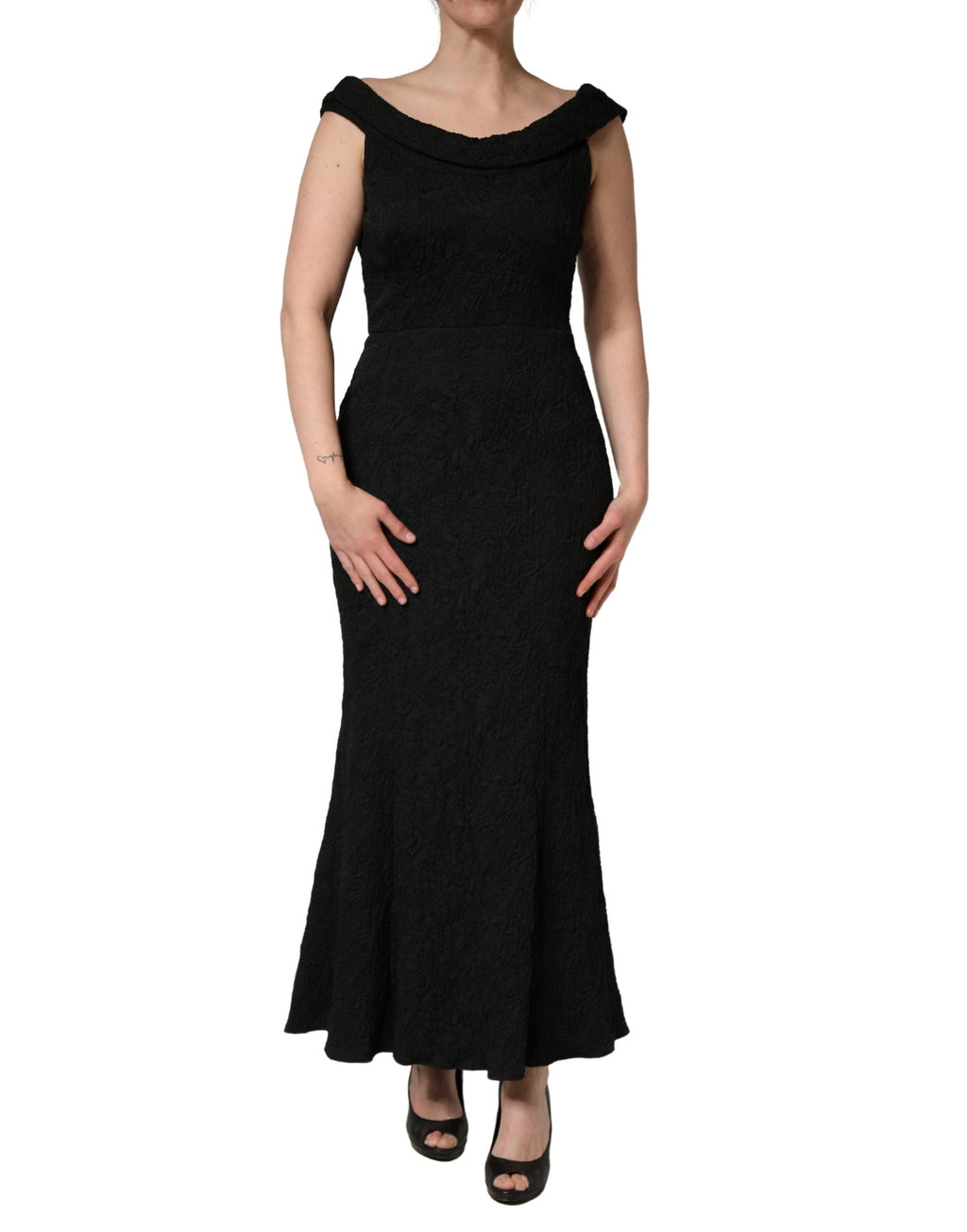 Dolce & Gabbana Black Floral Brocade Sheath Mermaid Dress