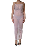 Dolce & Gabbana White Sheer Nylon Stretch Sheath Maxi Dress