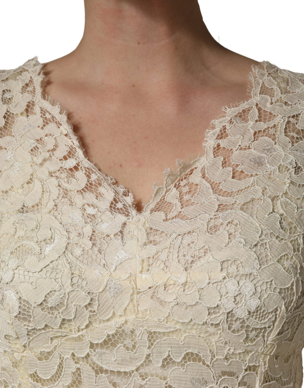 Dolce & Gabbana Off White Floral Lace Sheath Maxi Dress