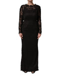 Dolce & Gabbana Black Floral Lace Sheath Long Maxi Dress