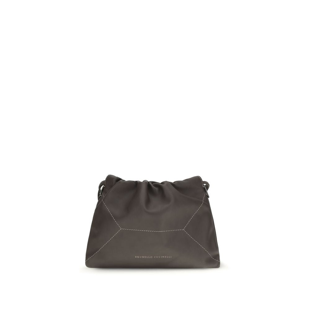 Brunello Cucinelli Brown Calf Leather Bos Taurus Shoulder Bag