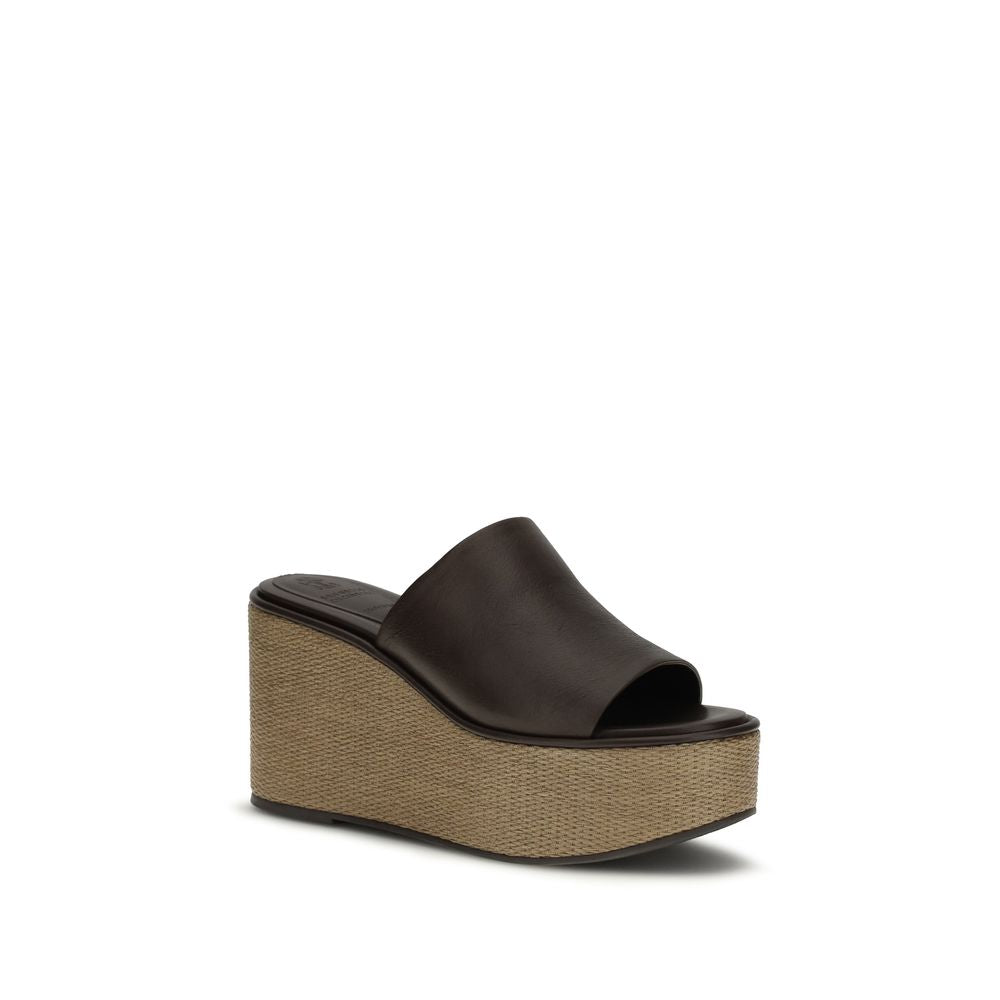 Brown Calf Leather Bos Taurus Platform Sandals