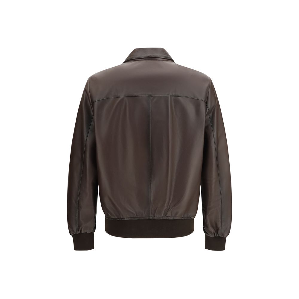 D'amico Brown Lamb Ovis Aries Leather Jacket