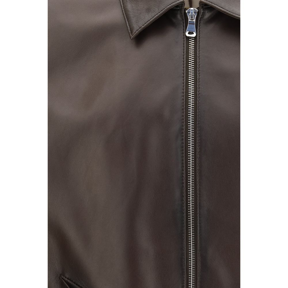 D'amico Brown Lamb Ovis Aries Leather Jacket