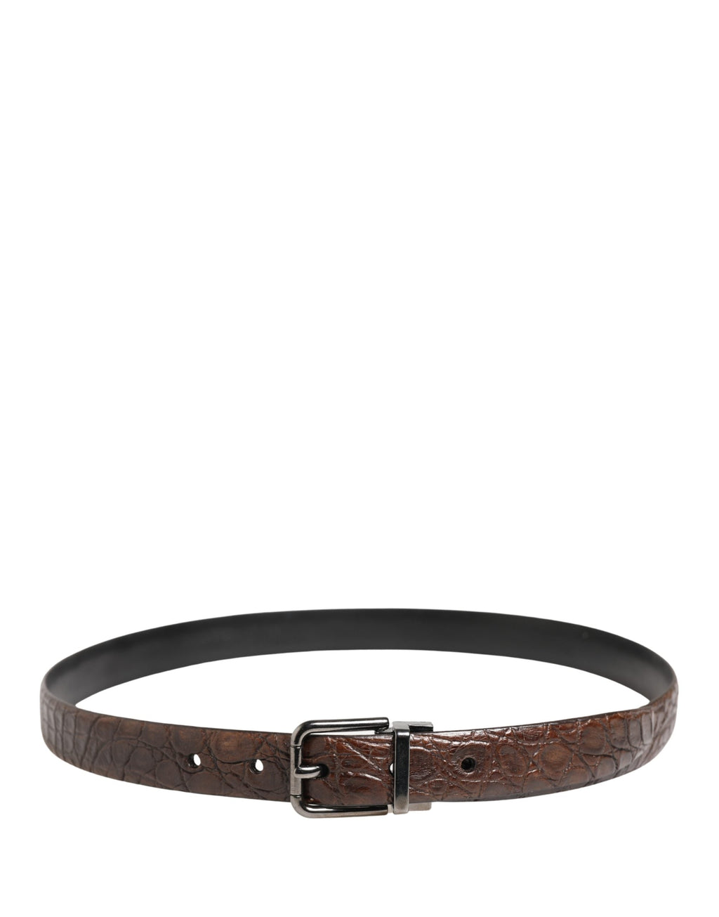 Dolce & Gabbana Brown Leather Silver Tone Metal Buckle Belt