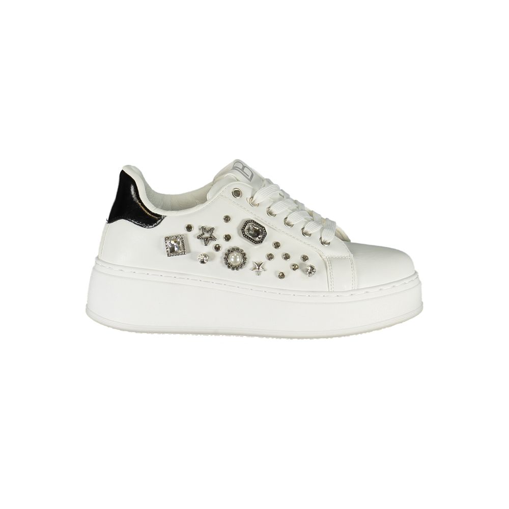 White Polyurethane Women Sneaker