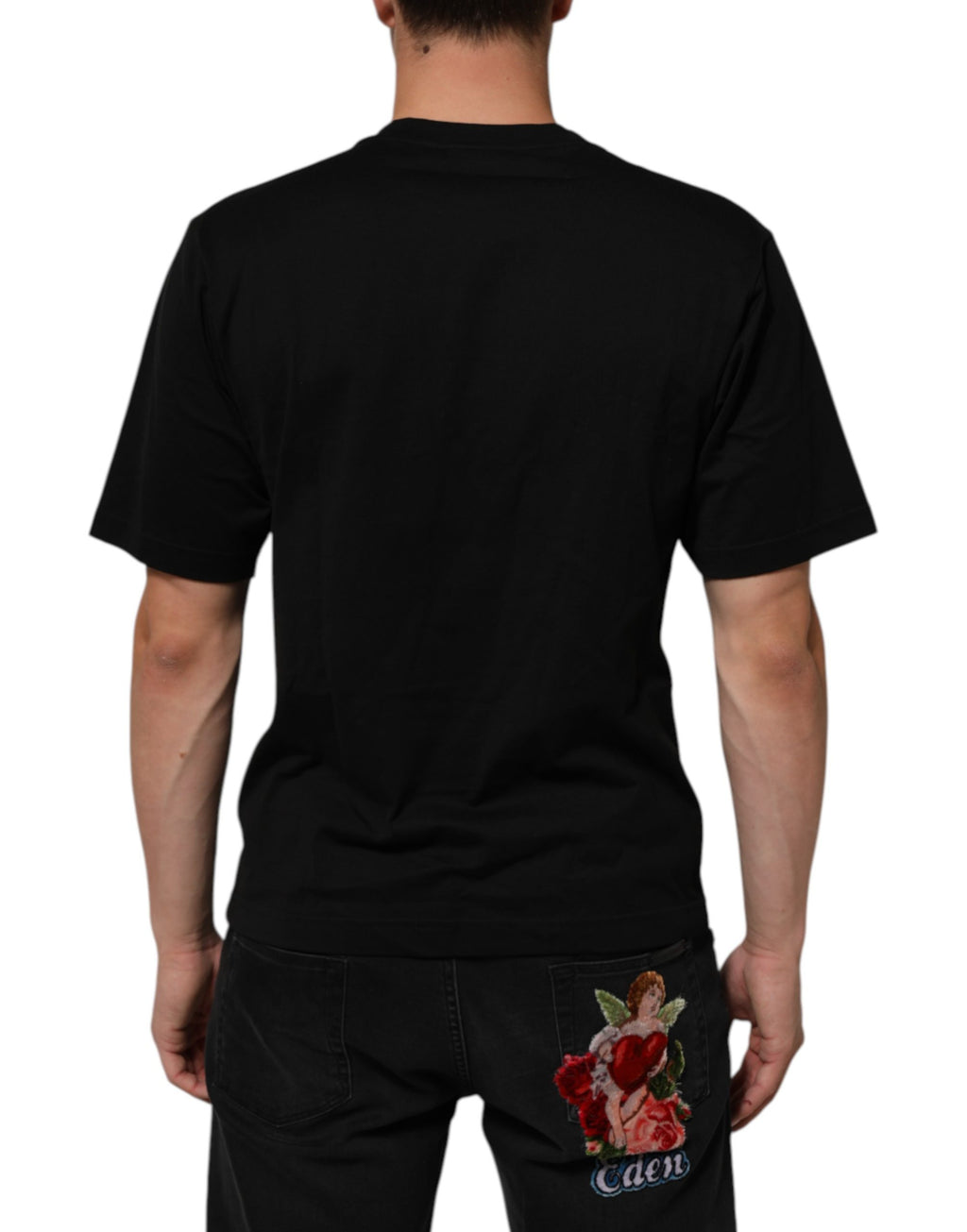 Black Cotton Logo Plaque Crew Neck T-shirt