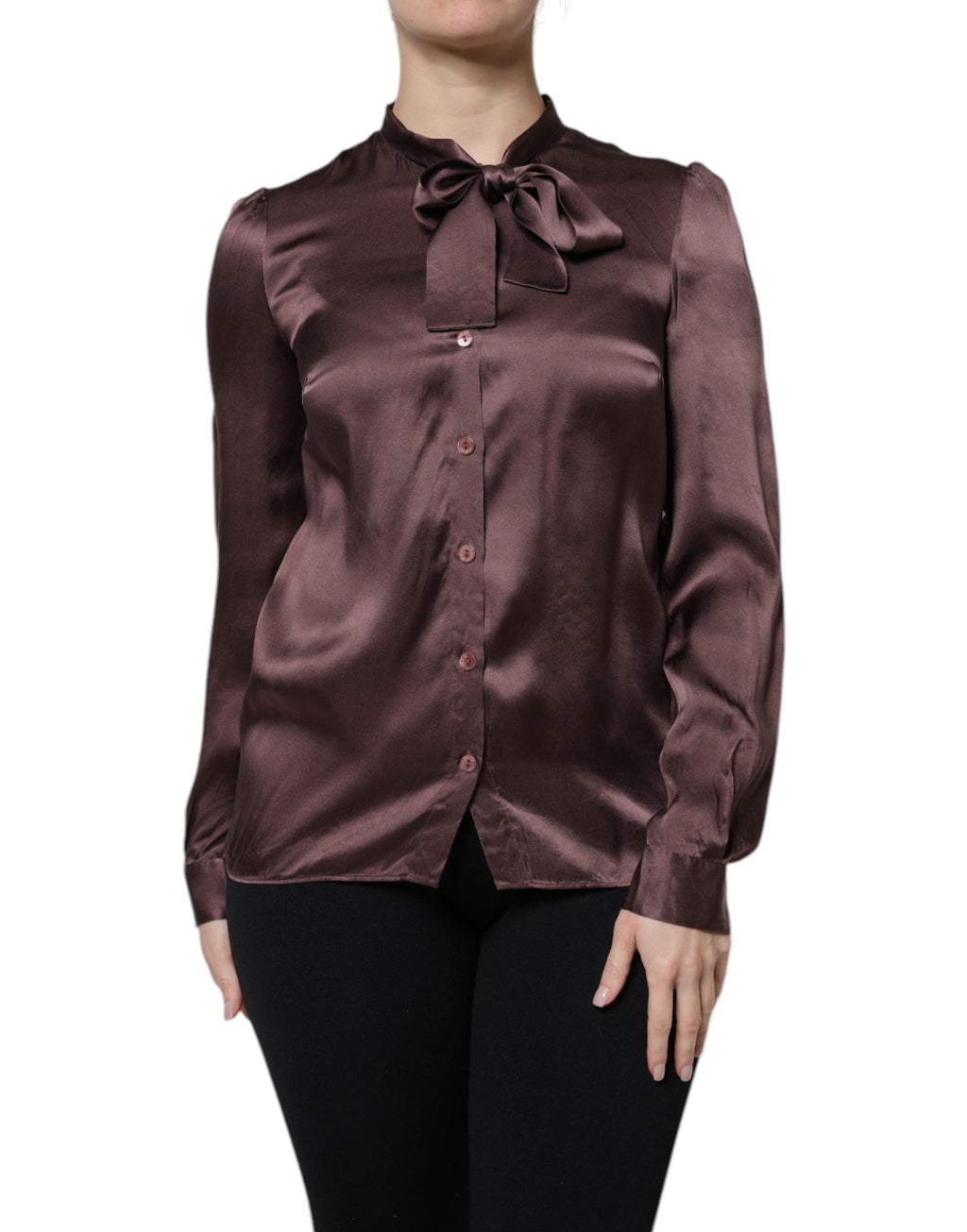Dolce & Gabbana Violet Satin Long Sleeve Ascot Tie Shirt  Top