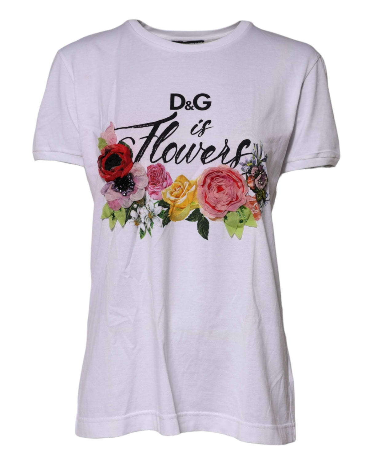 Dolce & Gabbana White D&G Is Flowers Embellished T-shirt