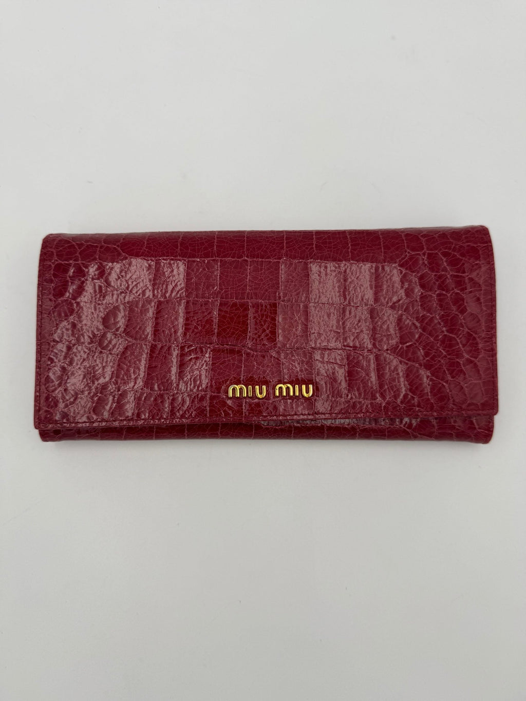 MIU MIU Rosso Crocodile Print Leather Wallet