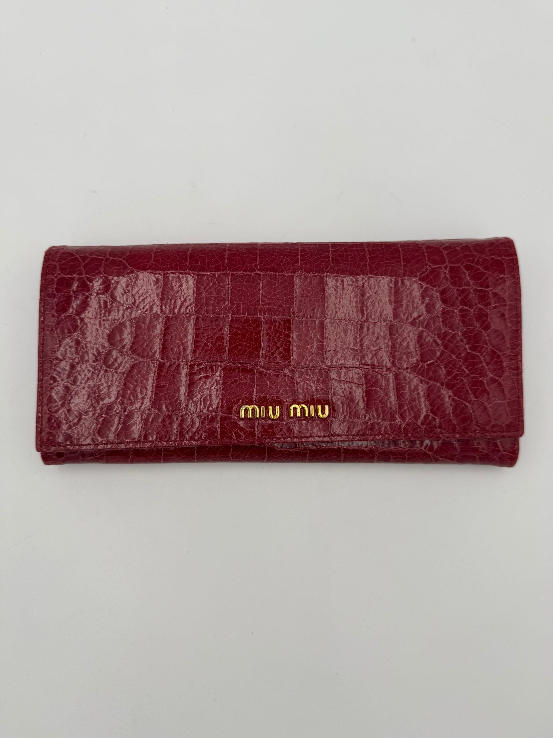 MIU MIU Rosso Crocodile Print Leather Wallet