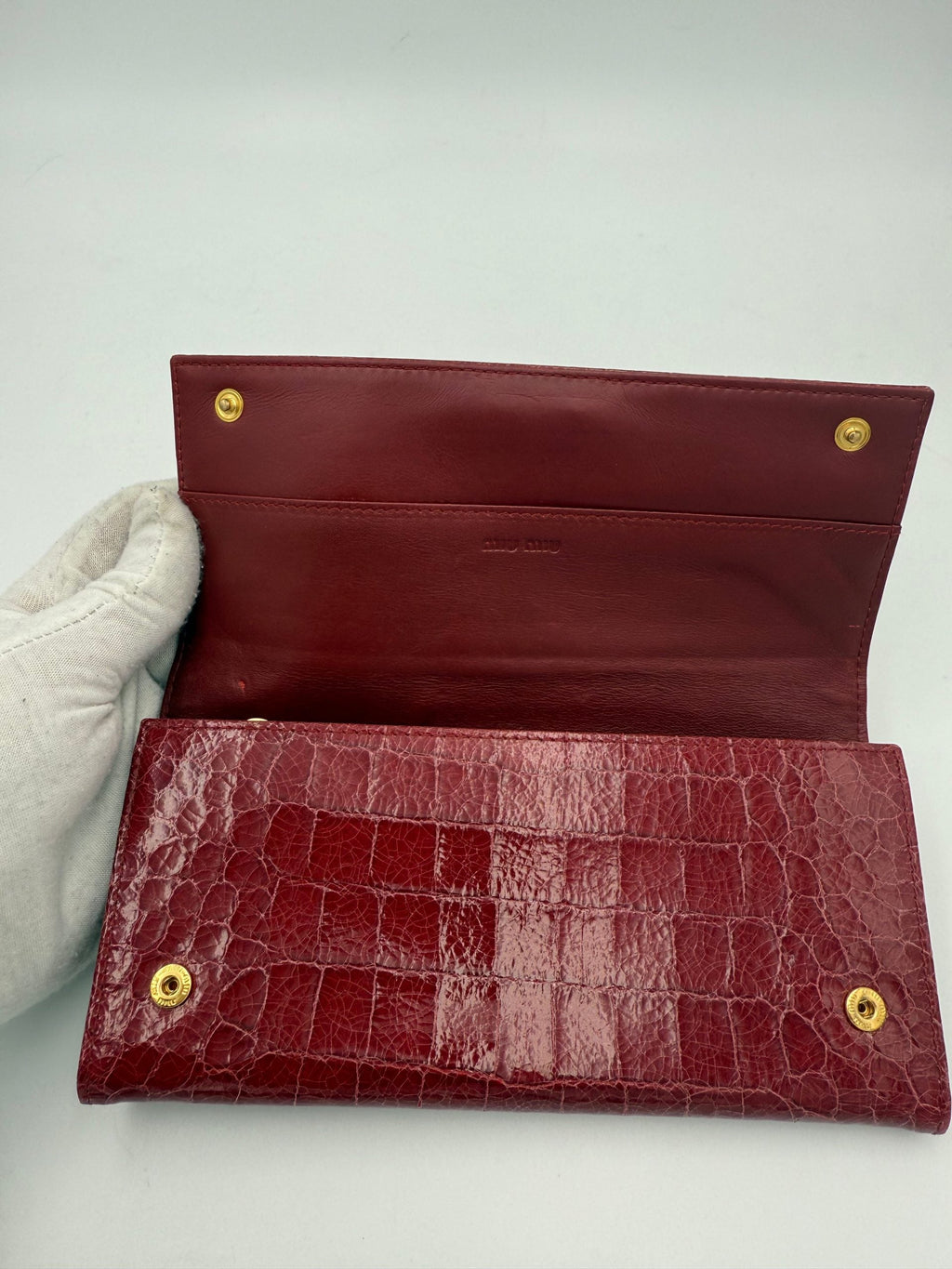 MIU MIU Rosso Crocodile Print Leather Wallet