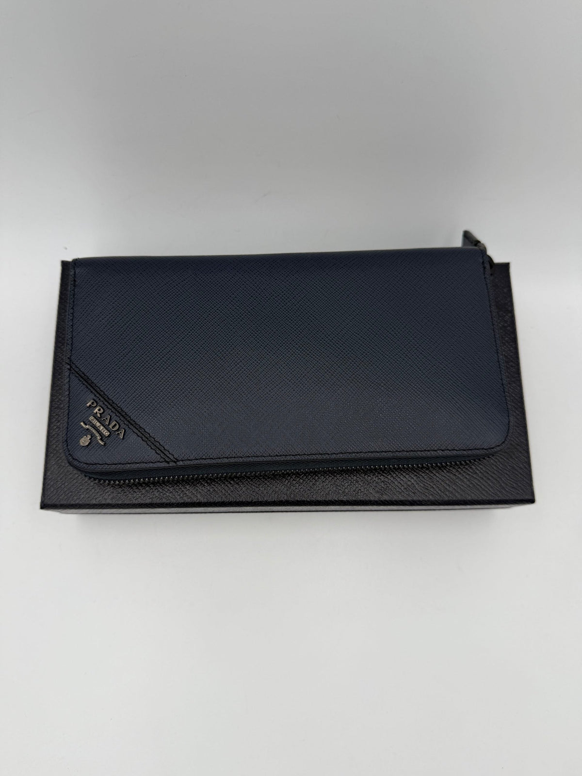 PRADA Zip in Blue Saffiano Wallet