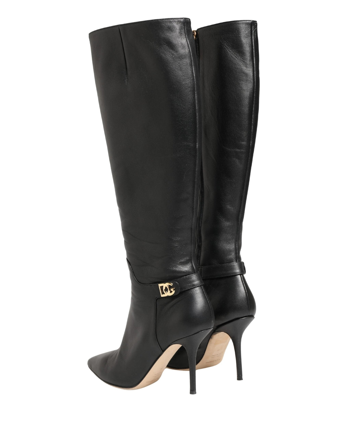 Dolce & Gabbana Black Leather Heels Knee High Boots Shoes