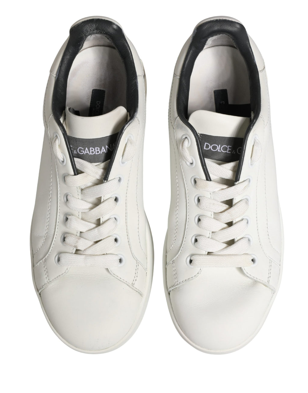 Dolce & Gabbana White Black Portofino Leather Sneakers Shoes